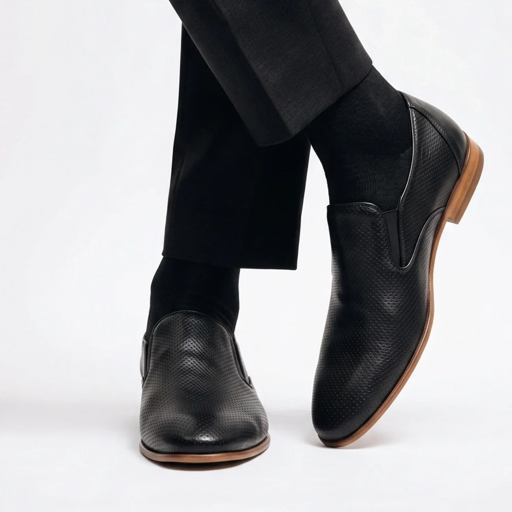 BALDININI Classic Black Soft Leather Comfort Slip-On Dress Shoes - Men's